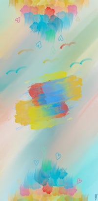 a colorful painting of a bird flying in the sky